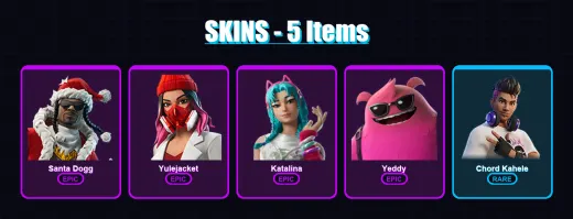 [PC/XBOX/PSN] | Santa Dogg | Yulejacket | Katalina | Yeddy | Chord Kahele | 5 skin | 20 pickaxe | 10 emote | 17 glider | Lv174
