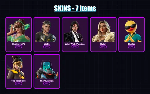[PC/XBOX/PSN] | Heatwave PJ | Wolfe | John Wick (Pen & Ink) | Dylan | Cluster | 7 skin | 24 pickaxe | 13 emote | 14 glider | Lv127