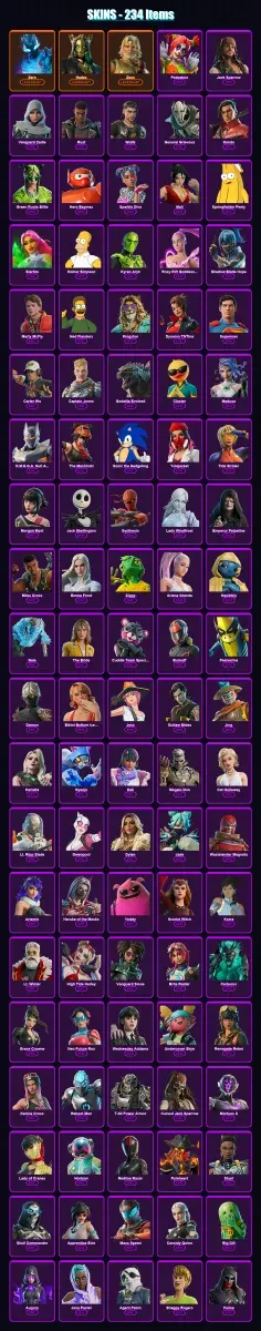 [PS4/PS5/XBOX/PC] | Zero | Hades | Zeus | Peekaboo | Jack Sparrow | 234 skin | 292 pickaxe | 271 emote | 145 glider | Lv2299