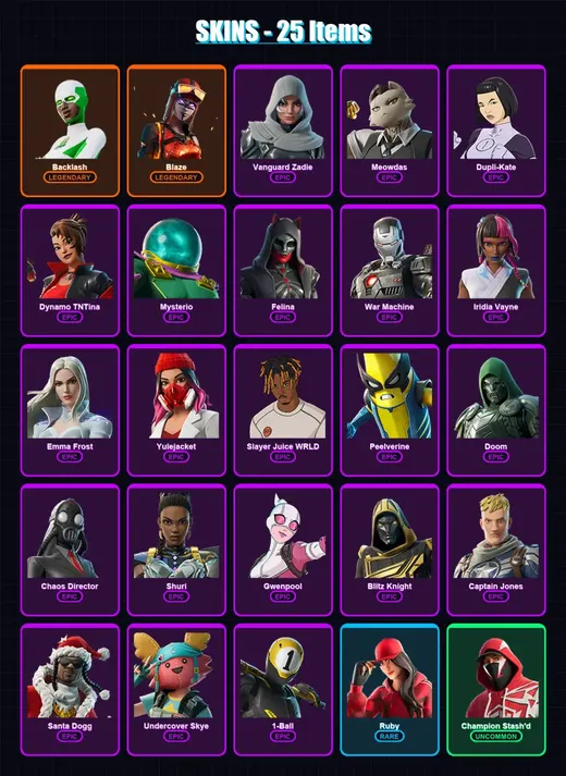 [PC/XBOX/PSN] | Backlash | Blaze | Vanguard Zadie | Meowdas | Dupli-Kate | 25 skin | 86 pickaxe | 64 emote | 56 glider | Lv1401