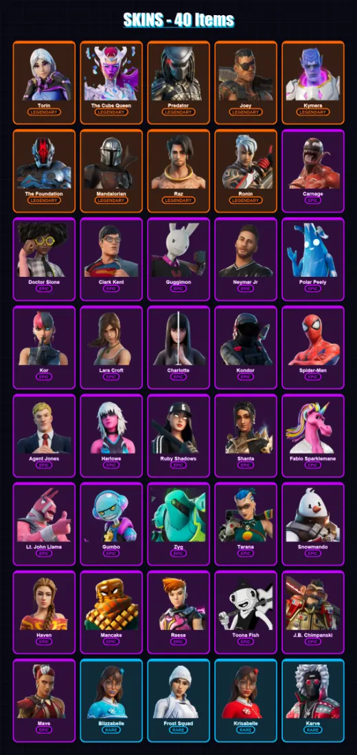 [PC/XBOX/PSN] | Torin | The Cube Queen | Predator | Joey | Kymera | 40 skin | 42 pickaxe | 27 emote | 45 glider | Lv568