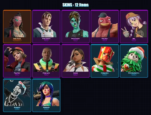[PC/XBOX] | Kado Thorne | Nolan Chance | Ghoul Trooper | Fish Thicc | Mae | 12 skin | 14 pickaxe | 10 emote | 13 glider | Lv158