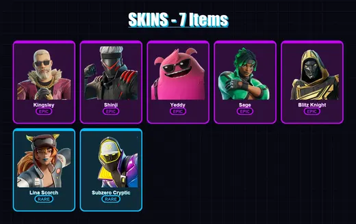 [PC/XBOX] | Kingsley | Shinji | Yeddy | Sage | Blitz Knight | 7 skin | 27 pickaxe | 11 emote | 19 glider | Lv224
