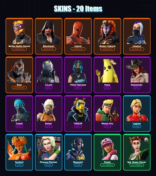 [PC/XBOX/PSN] | Molten Battle Hound | Blackheart | Hybrid | Molten Valkyrie | Catalyst | 20 skin | 11 pickaxe | 26 emote | 16 glider | Lv176 — Game account