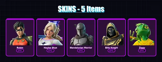 [PC/XBOX/PSN] | Robin | Haylee Skye | Mandalorian Warrior | Blitz Knight | Ziggy | 5 skin | 17 pickaxe | 10 emote | 11 glider | Lv74 — Game account