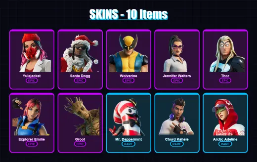 [PC/XBOX/PSN] | Yulejacket | Santa Dogg | Wolverine | Jennifer Walters | Thor | 10 skin | 16 pickaxe | 15 emote | 16 glider | Lv218