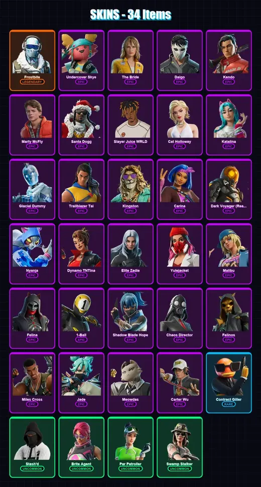 [PC/XBOX] | Frostbite | Undercover Skye | The Bride | Daigo | Kendo | 34 skin | 55 pickaxe | 33 emote | 35 glider | Lv699