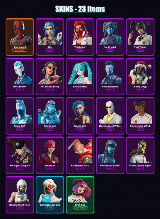 [PC/XBOX/PSN] | Red Knight | Gia | Yulejacket | Ice Crystal | Yuki Yubari | 23 skin | 32 pickaxe | 12 emote | 18 glider | Lv133 — Game account