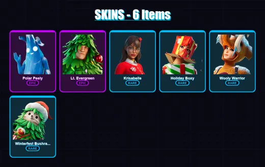[PC/XBOX] | Polar Peely | Lt. Evergreen | Krisabelle | Holiday Boxy | Wooly Warrior | 6 skin | 12 pickaxe | 16 emote | 18 glider | Lv272