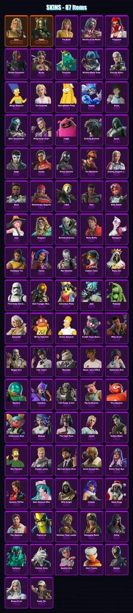 [PS4/PS5/XBOX/PC] | Zeus | Hades | The Bride | Haruka of the Masks | Yulejacket | 87 skin | 138 pickaxe | 96 emote | 101 glider | Lv1577
