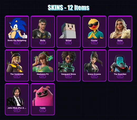 [PC/XBOX/PSN] | Sonic the Hedgehog | Wolfe | Wrixel | Cluster | Dylan | 12 skin | 28 pickaxe | 17 emote | 21 glider | Lv231