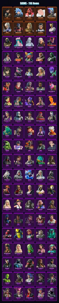 [SWITCH/XBOX/PC] | Era | Nezumi | Valeria | Peter Griffin | Renzo the Destroyer | 118 skin | 133 pickaxe | 103 emote | 103 glider | Lv1251