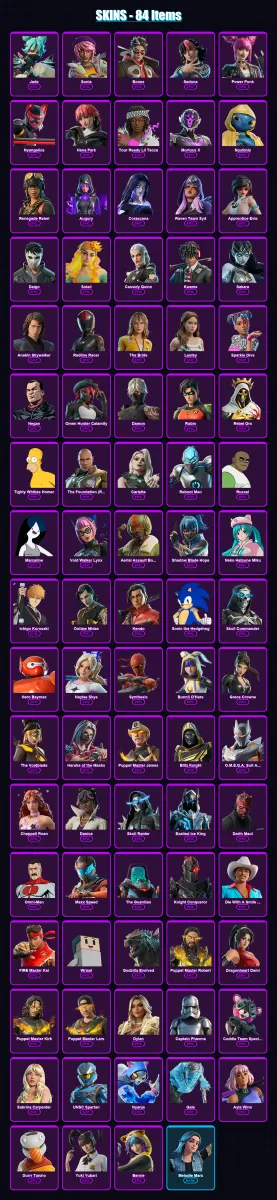 [PC/XBOX/PSN] | Jade | Sonia | Bones | Sedona | Power Punk | 84 skin | 72 pickaxe | 33 emote | 38 glider | Lv161