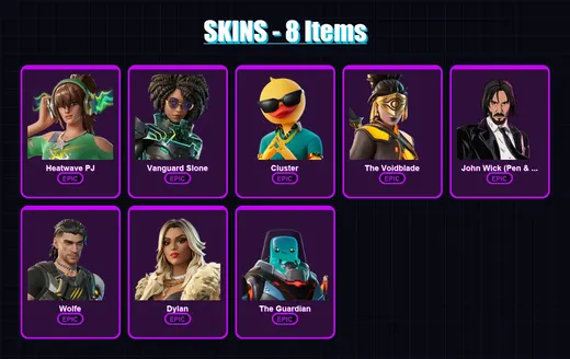 [PC/PSN] | Heatwave PJ | Vanguard Slone | Cluster | The Voidblade | John Wick (Pen & Ink) | 8 skin | 18 pickaxe | 13 emote | 14 glider | Lv131