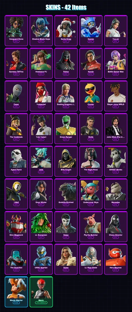 [PS4/PS5/XBOX/PC] | Vanguard Slone | Shadow Blade Hope | Santa Dogg | Nyanja | Yoo-mi | 42 skin | 121 pickaxe | 69 emote | 81 glider | Lv1400 — Game account