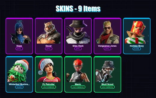 [PC/XBOX/PSN] | Hope | Oscar | Silas Hesk | Vengeance Jones | Holiday Boxy | 9 skin | 8 pickaxe | 4 emote | 7 glider | Lv49