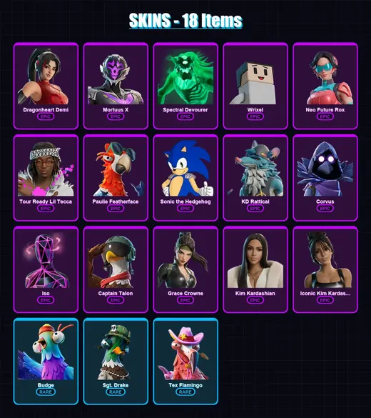 [PS4/PS5/XBOX/PC] | Dragonheart Demi | Mortuus X | Spectral Devourer | Wrixel | Neo Future Rox | 18 skin | 28 pickaxe | 9 emote | 17 glider | Lv151 — Game account