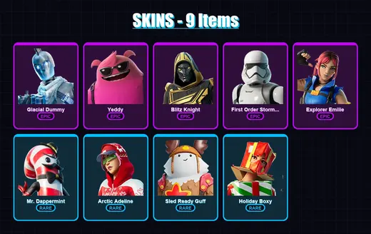 [PC/XBOX] | Glacial Dummy | Yeddy | Blitz Knight | First Order Stormtrooper | Explorer Emilie | 9 skin | 31 pickaxe | 11 emote | 20 glider | Lv160 — Game account