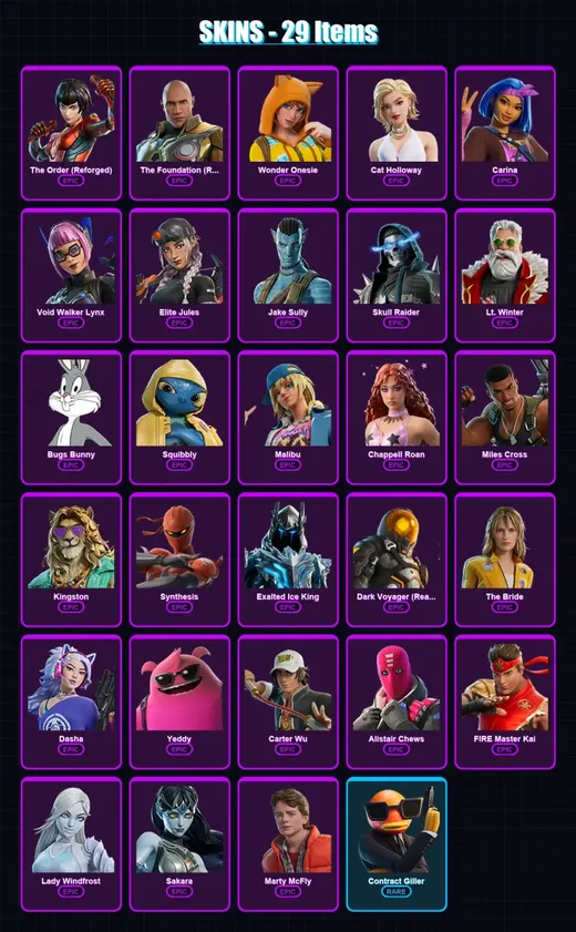 [PC] | The Order (Reforged) | The Foundation (Reforged) | Wonder Onesie | Cat Holloway | Carina | 29 skin | 50 pickaxe | 39 emote | 36 glider | Lv78 — Game account