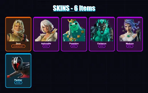 [PC/XBOX/PSN] | Zeus | Aphrodite | Poseidon | Cerberus | Medusa | 6 skin | 14 pickaxe | 9 emote | 13 glider | Lv104