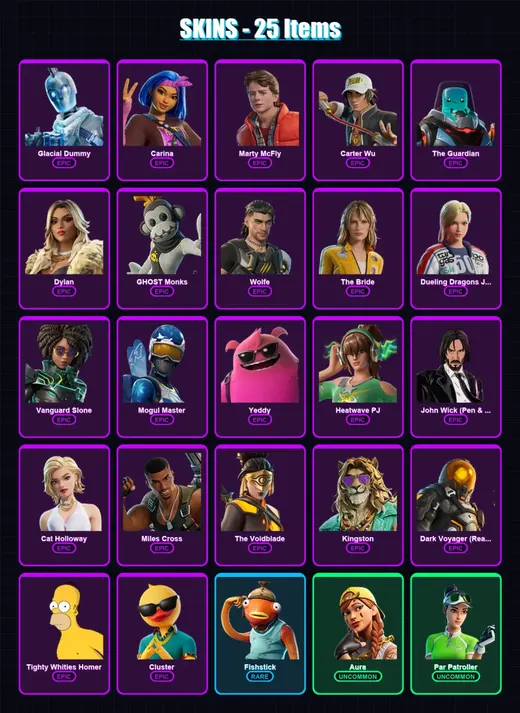 [PC/XBOX] | Glacial Dummy | Carina | Marty McFly | Carter Wu | The Guardian | 25 skin | 41 pickaxe | 39 emote | 31 glider | Lv545 — Game account