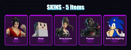 [PC/XBOX/PSN] | Mali | Wrixel | Grace Crowne | Phantom | Sonic the Hedgehog | 5 skin | 19 pickaxe | 11 emote | 14 glider | Lv146