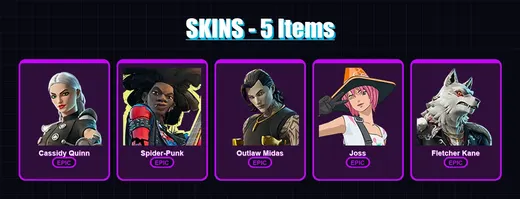 [PC/XBOX/PSN] | Cassidy Quinn | Spider-Punk | Outlaw Midas | Joss | Fletcher Kane | 5 skin | 23 pickaxe | 15 emote | 17 glider | Lv204 — Game account
