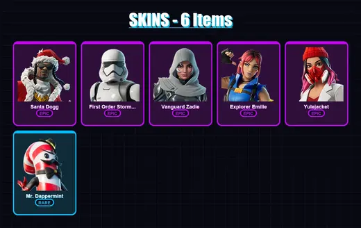 [PC/PSN] | Santa Dogg | First Order Stormtrooper | Vanguard Zadie | Explorer Emilie | Yulejacket | 6 skin | 38 pickaxe | 17 emote | 31 glider | Lv97