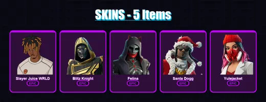 [SWITCH/XBOX/PSN/PC] | Slayer Juice WRLD | Blitz Knight | Felina | Santa Dogg | Yulejacket | 5 skin | 35 pickaxe | 12 emote | 22 glider | Lv259