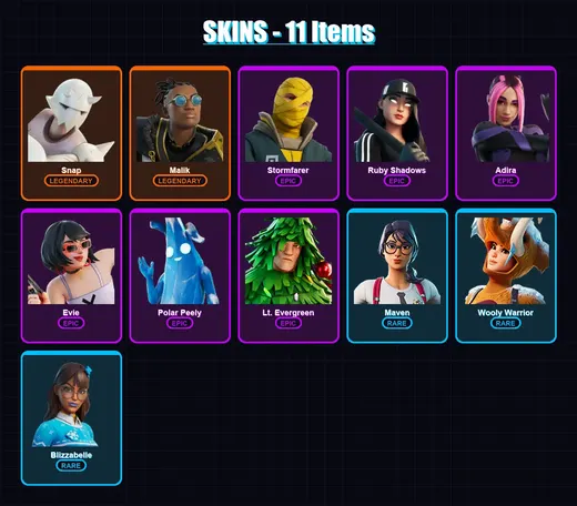 [PC/XBOX/PSN] | Snap | Malik | Stormfarer | Ruby Shadows | Adira | 11 skin | 20 pickaxe | 24 emote | 27 glider | Lv347