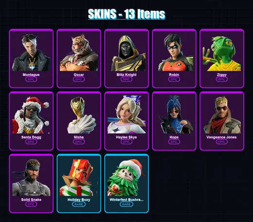 [PC/XBOX/PSN] | Montague | Oscar | Blitz Knight | Robin | Ziggy | 13 skin | 22 pickaxe | 15 emote | 20 glider | Lv204 — Game account