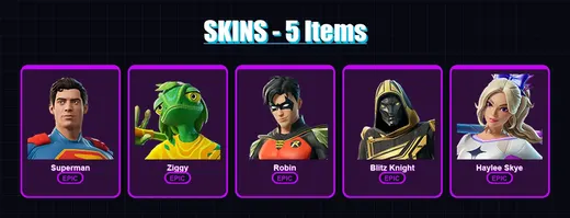 [PC/XBOX/PSN] | Superman | Ziggy | Robin | Blitz Knight | Haylee Skye | 5 skin | 14 pickaxe | 7 emote | 12 glider | Lv111