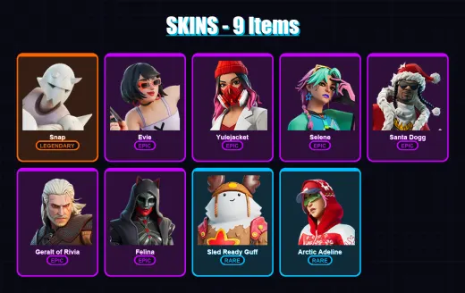 [PC] | Snap | Evie | Yulejacket | Selene | Santa Dogg | 9 skin | 33 pickaxe | 17 emote | 22 glider | Lv276 — Game account