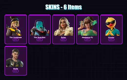 [PC/XBOX/PSN] | The Voidblade | The Guardian | Dylan | Heatwave PJ | Cluster | 6 skin | 22 pickaxe | 15 emote | 17 glider | Lv221