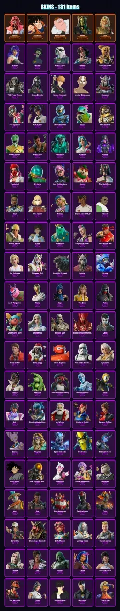 [PC/PSN] | Valeria | Son Goku | Peter Griffin | Hades | Zeus | 131 skin | 211 pickaxe | 125 emote | 114 glider | Lv2763 — Game account