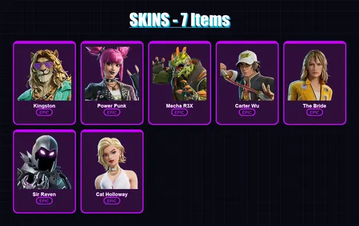 [PC/XBOX] | Kingston | Power Punk | Mecha R3X | Carter Wu | The Bride | 7 skin | 34 pickaxe | 19 emote | 20 glider | Lv200