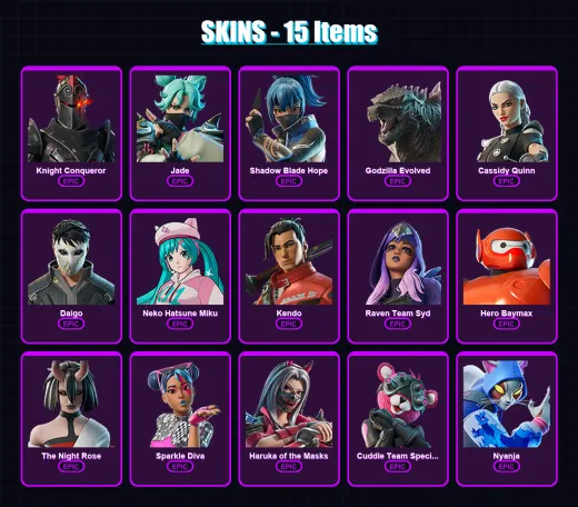 [PC/PSN] | Knight Conqueror | Jade | Shadow Blade Hope | Godzilla Evolved | Cassidy Quinn | 15 skin | 29 pickaxe | 21 emote | 23 glider | Lv214