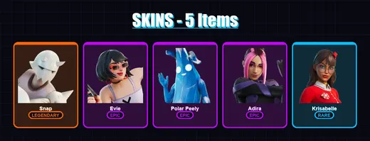 [PC/XBOX/PSN] | Snap | Evie | Polar Peely | Adira | Krisabelle | 5 skin | 12 pickaxe | 8 emote | 13 glider | Lv198