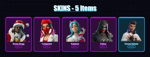 [PC/XBOX/PSN] | Santa Dogg | Yulejacket | Katalina | Felina | Chord Kahele | 5 skin | 16 pickaxe | 8 emote | 10 glider | Lv159