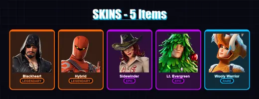 [PC/XBOX/PSN] | Blackheart | Hybrid | Sidewinder | Lt. Evergreen | Wooly Warrior | 5 skin | 9 pickaxe | 14 emote | 11 glider | Lv158