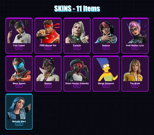 [PC/PSN] | Yuki Yubari | FIRE Master Kai | Carletta | Sedona | Void Walker Lynx | 11 skin | 8 pickaxe | 4 emote | 6 glider | Lv42