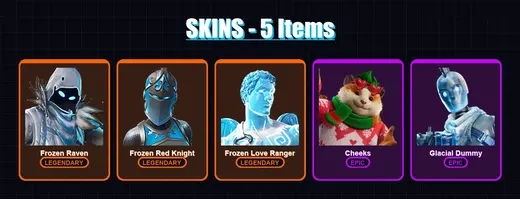 [PC/XBOX/PSN] | Frozen Raven | Frozen Red Knight | Frozen Love Ranger | Cheeks | Glacial Dummy | 5 skin | 15 pickaxe | 5 emote | 12 glider | Lv90