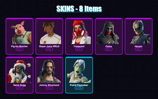 [PC/XBOX/PSN] | Pig the Butcher | Slayer Juice WRLD | Yulejacket | Felina | Hairpin | 8 skin | 43 pickaxe | 17 emote | 27 glider | Lv342