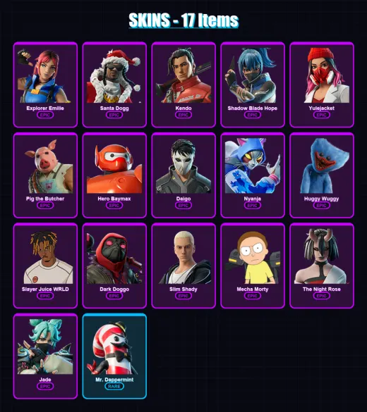 [PC/XBOX/PSN] | Explorer Emilie | Santa Dogg | Kendo | Shadow Blade Hope | Yulejacket | 17 skin | 33 pickaxe | 22 emote | 19 glider | Lv192
