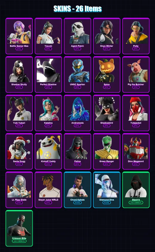 [PC/XBOX/PSN] | Battle Gamer Mae | Yoo-mi | Agent Patch | Onyx Winter | Polly | 26 skin | 73 pickaxe | 34 emote | 45 glider | Lv746