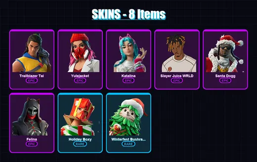 [SWITCH/XBOX/PSN/PC] | Trailblazer Tai | Yulejacket | Katalina | Slayer Juice WRLD | Santa Dogg | 8 skin | 43 pickaxe | 11 emote | 28 glider | Lv379