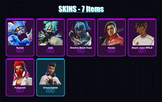 [PC/XBOX/PSN] | Nyanja | Jade | Shadow Blade Hope | Kendo | Slayer Juice WRLD | 7 skin | 12 pickaxe | 6 emote | 6 glider | Lv77 — Game account