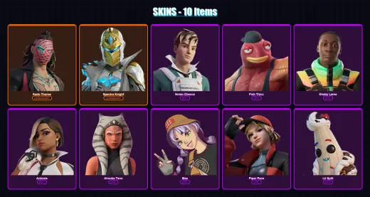 [PC/PSN] | Kado Thorne | Spectra Knight | Nolan Chance | Fish Thicc | Khaby Lame | 10 skin | 28 pickaxe | 20 emote | 23 glider | Lv522