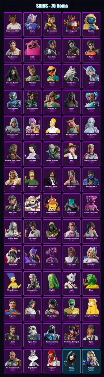 [PC/PSN] | Slayer Juice WRLD | Dasha | The Voidblade | Dino Megazord | Squibbly | 70 skin | 137 pickaxe | 99 emote | 94 glider | Lv2525 — Game account
