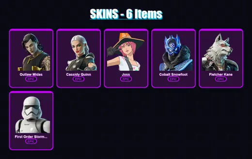[PS4/PS5/XBOX/PC] | Outlaw Midas | Cassidy Quinn | Joss | Cobalt Snowfoot | Fletcher Kane | 6 skin | 37 pickaxe | 16 emote | 20 glider | Lv208